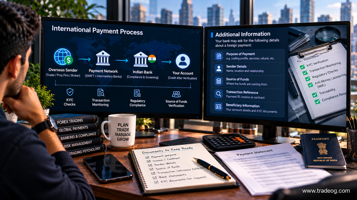 Indian trader reviewing additional bank information requested for an international foreign payment