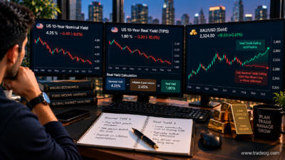 Trading desk comparing falling US 10-year nominal yields, falling real yields and XAU/USD gold price