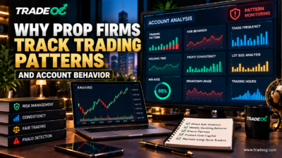 Why prop firms track trading patterns and account behavior showing risk, consistency, trade frequency and account analysis