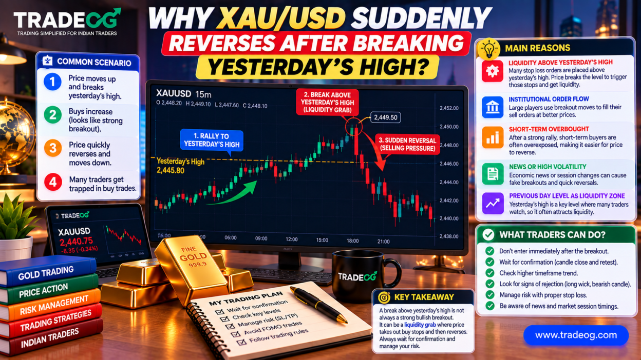 TradeOG infographic explaining why XAU/USD can reverse after breaking yesterday's high