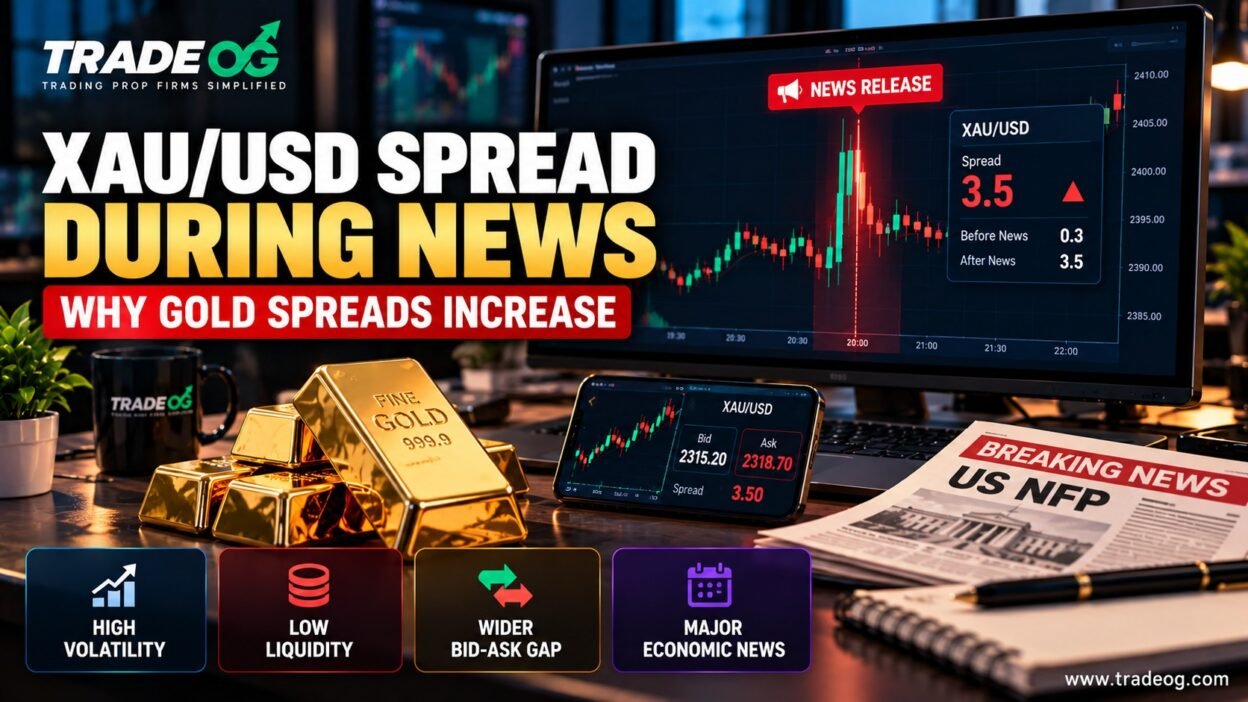 XAU/USD spread widening during major economic news and gold price volatility
